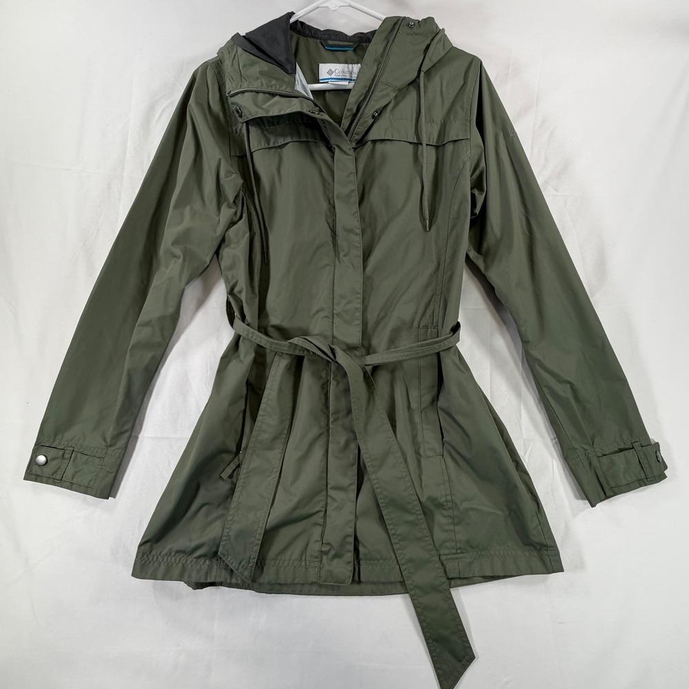 Columbia Women's Pardon My Trench Belted Hooded lightweight Rain Jacket Small
